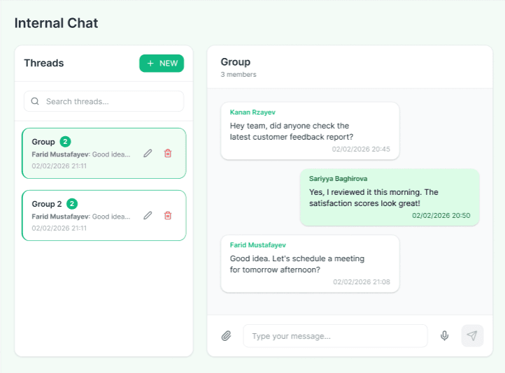 Internal chat preview
